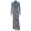 European and american style ins cross-border women's halterneck dress sexy chest-wrapped long sleeves casual retro skirt dress wholesale