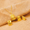 Middle eastern dubai jewelry set - square necklace, earrings, and ring - bridal jewelry three-piece set