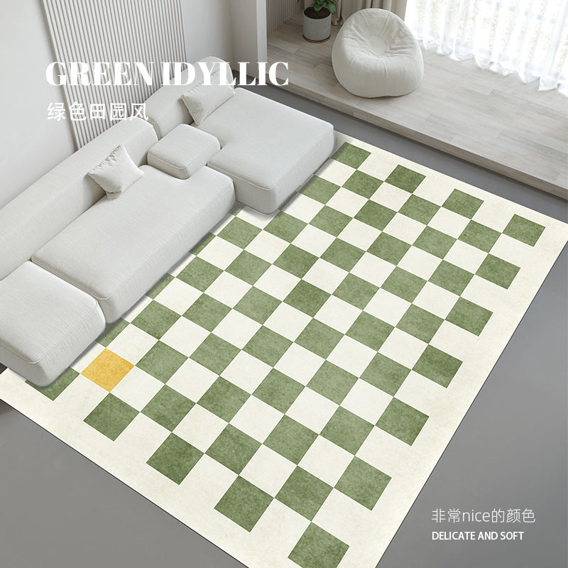 Checkerboard rug for bedroom, living room - modern minimalist nordic style - perfect for bedside, coffee table, or sofa