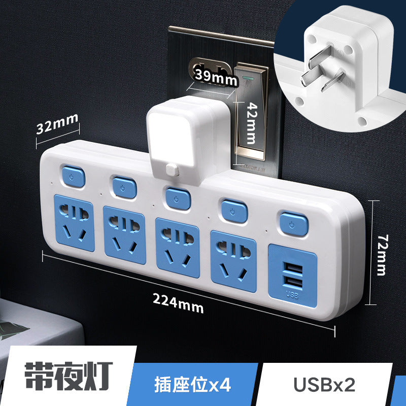 Multi-function wireless socket converter plug - one-to-multiple outlet panel with usb ports, night light, and power strip for home use