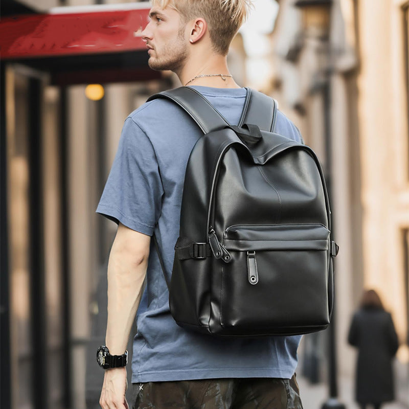 New leather backpack simple business men's backpack college student schoolbag computer bag tide brand short trip wholesale