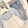 【dropshipping】girls' outfit  new baby lace camisole & floral print two-piece set - korean style