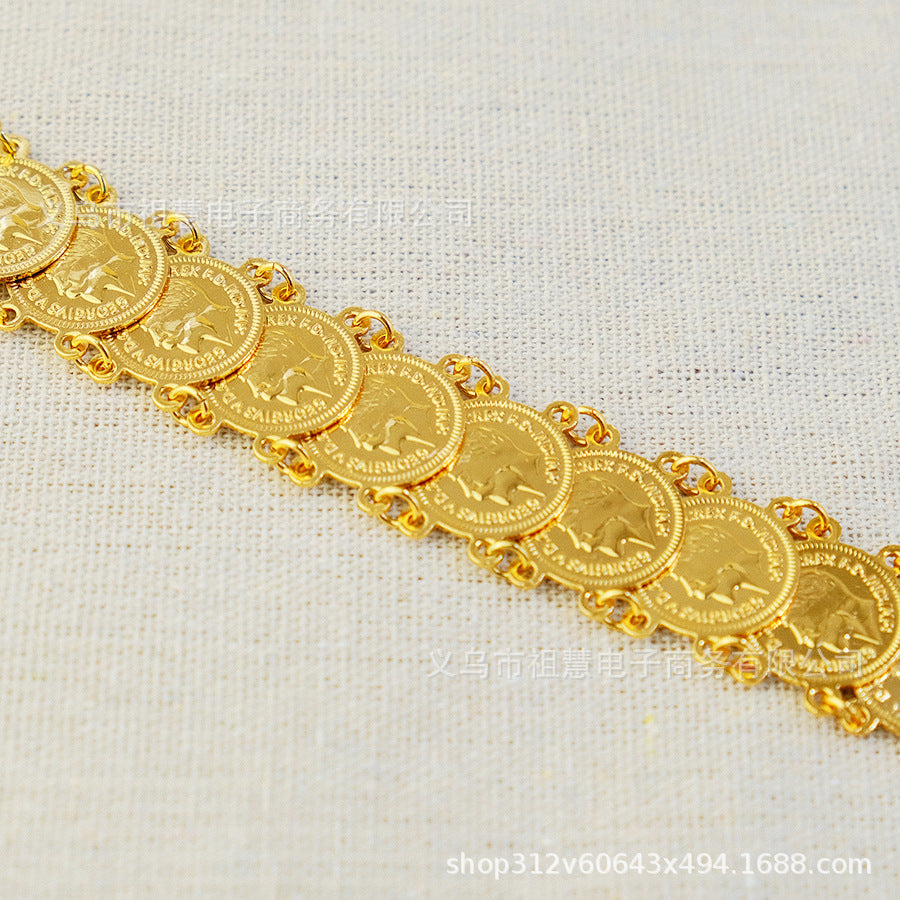 Middle eastern bohemian luxury coin bracelet with heart charm extension chain - bridal wedding birthday gift