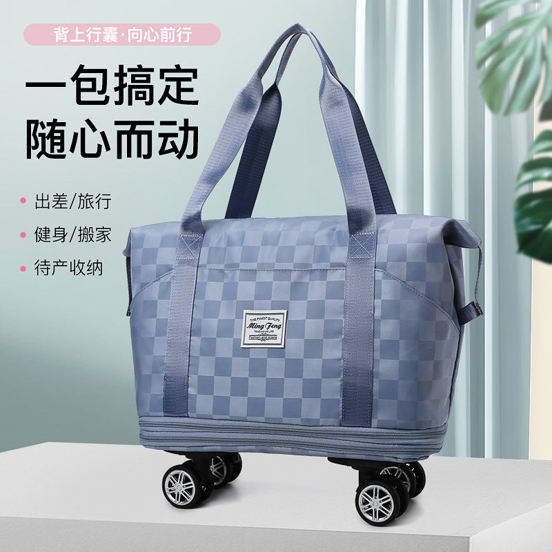 New wheeled travel bag, large capacity double-layer expansion duffel bag, portable boarding bag, wet and dry separation, maternity bag.