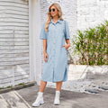 European and american cross-border women's spring new arrivals:  independent site washed loose denim short-sleeve maxi dress