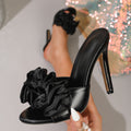 new arrival thin heel large flower decoration fashioneasiest for match black pink high heel women's sandals