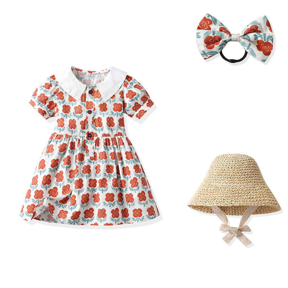 Sister and brother outfit, sister and brother outfit, family summer k-style male and female baby short-sleeved shirt, free belt, headband, shortssuit