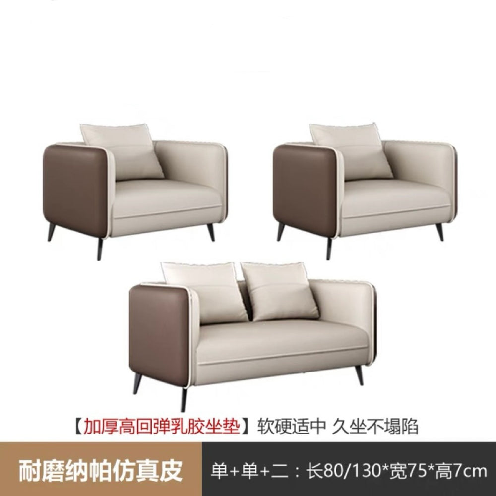 Business reception area, meeting & negotiation zone, executive office: genuine leather office sofa & coffee table set with latex cushion accessories