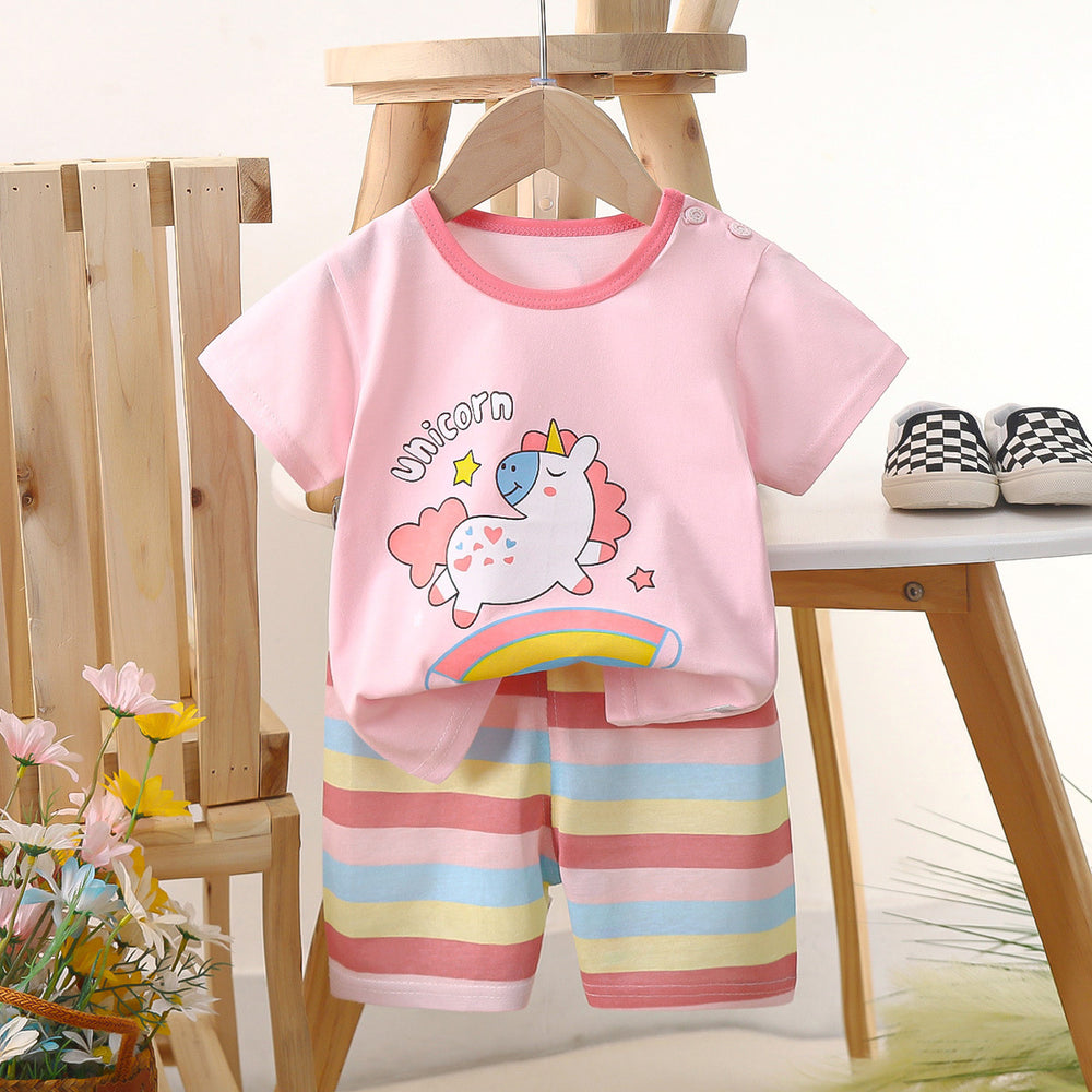 Kids' short-sleeve set: 100% cotton boys' t-shirt & baby summer outfit - girls' shorts, infant clothing, wholesale summer apparel