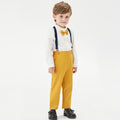 Autumn new korean style boys' outfit: long-sleeved stand collar white shirt and suspender pants, gentleman's two-piece set for kids