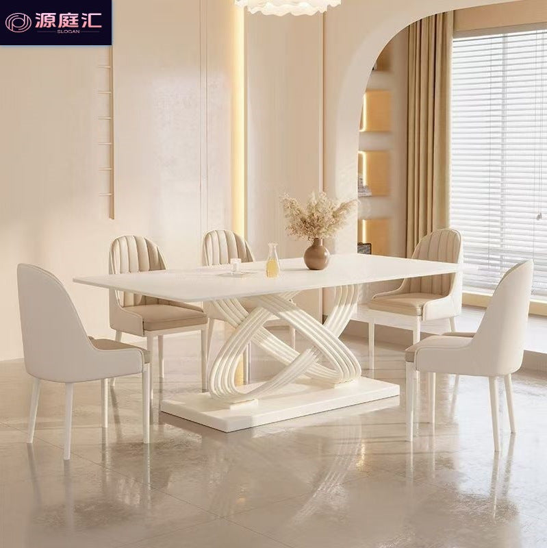 Italian-style sintered stone dining table and chairs - creamy, high-end, modern, minimalist, creative rectangular table for small apartments and home use