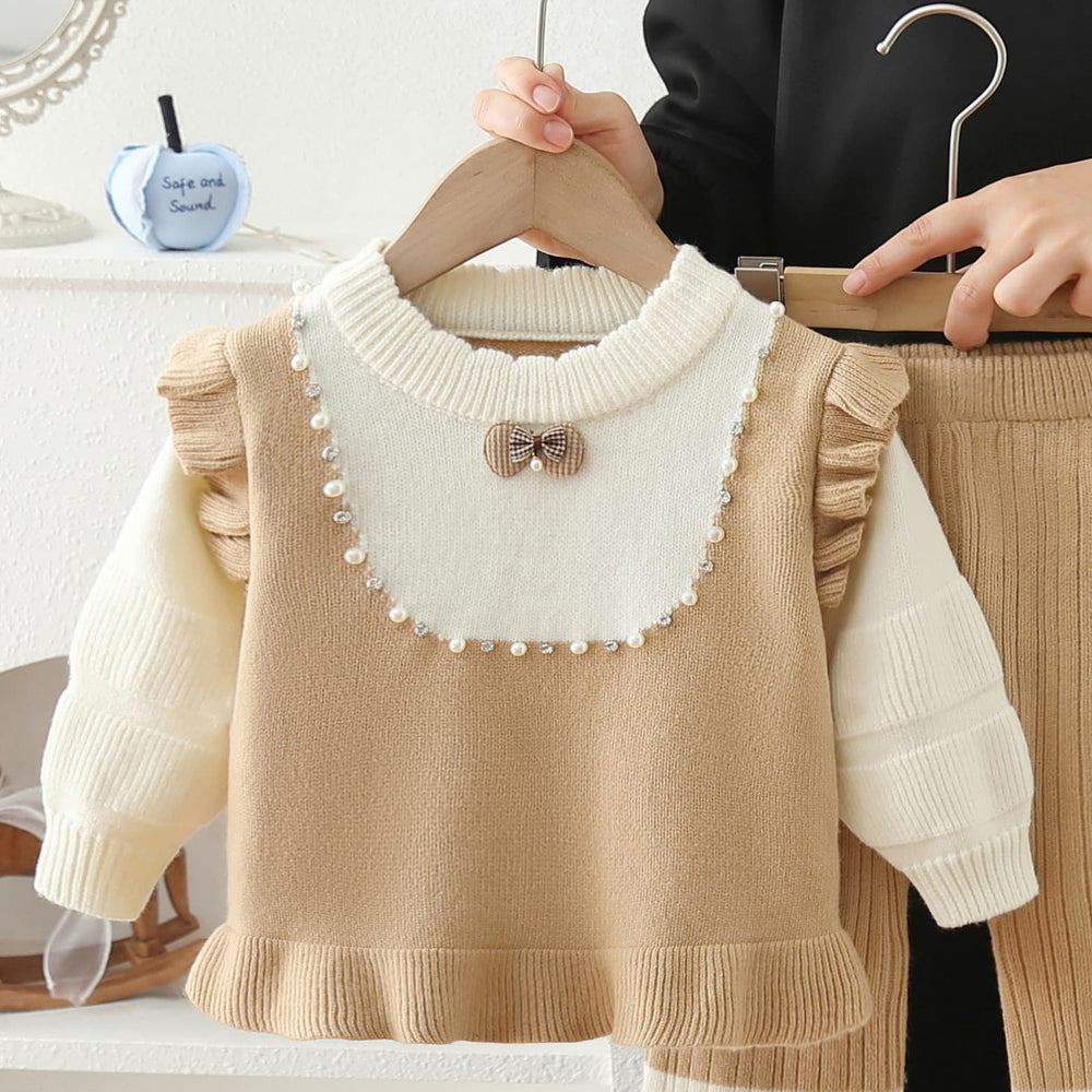 Girls' fall/winter outfit set - new  collection: autumn two-piece set for little girls, featuring lace sleeves