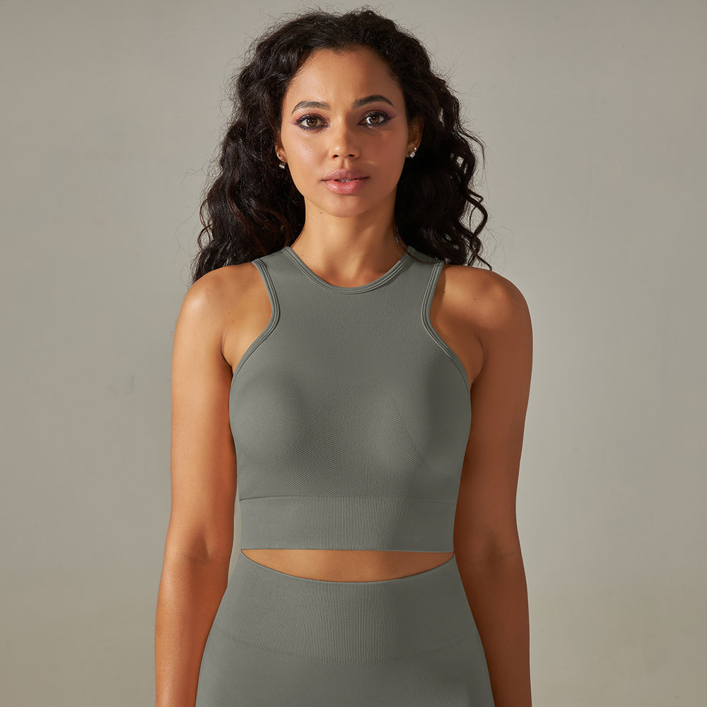 seamless peach beautiful back five-piece set pure color high waist tight jacquard beautiful back bra vest yoga pants suit