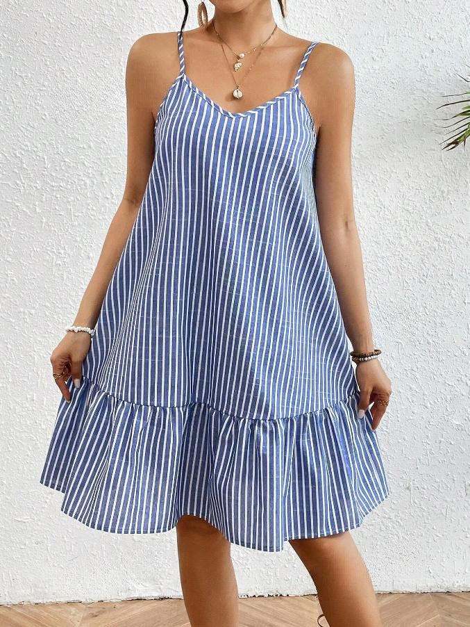 European and american cross-border e-commerce   new striped print sexy summer camisole dress for women