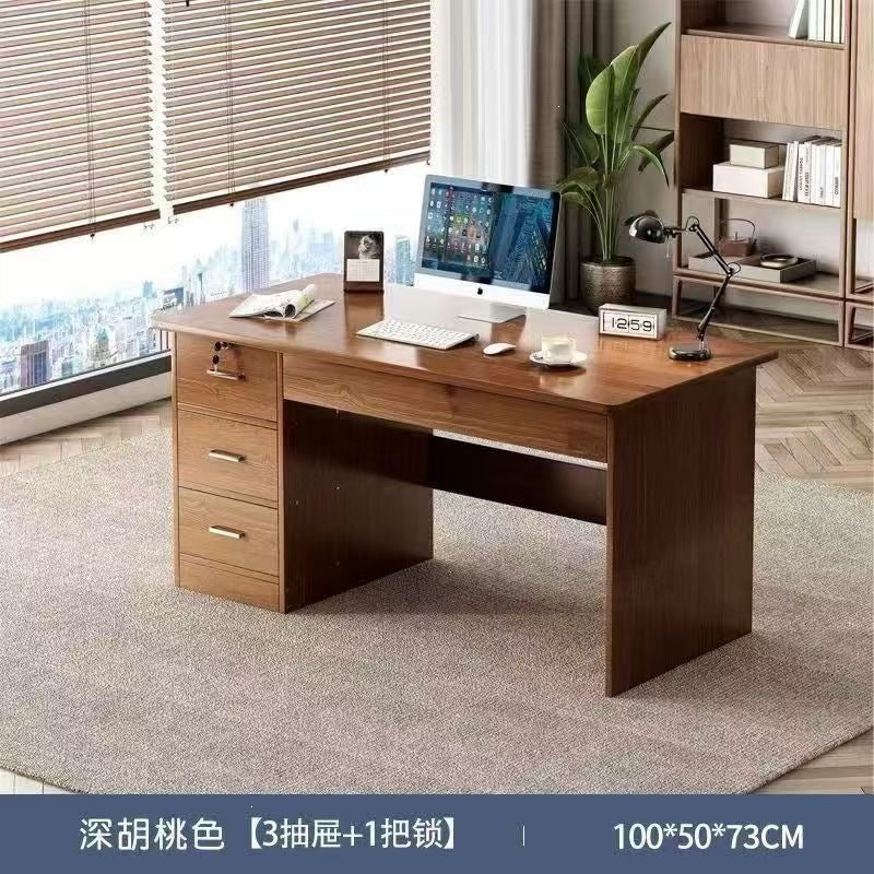 Modern home computer desk with lock, office desk, simple executive desk, office staff desk, student desk, wooden desk