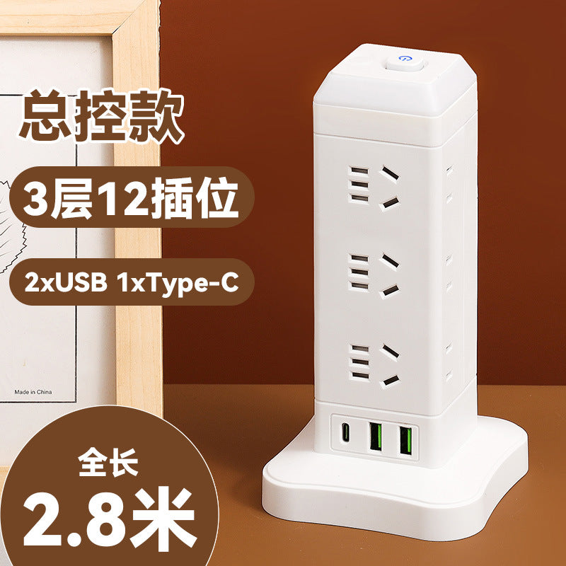 Authentic home & office vertical power strip - multi-outlet, pure copper, with usb ports - tower style