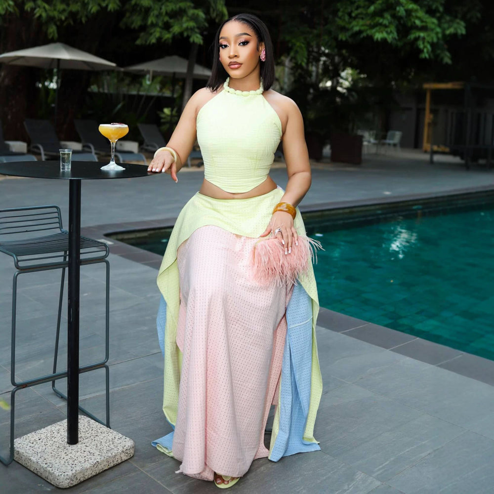 Fashion cross-border women's clothing  summer new elegant halter sleeveless shorttopssense of design skirt suit
