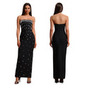 C7503 cross-border   fashion women's sexy bandeau high-end rhinestone backless dress