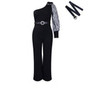 D405p with belt independent station foreign trade women's clothing slanted shoulder sexy waist elegant wide leg large size european and american jumpsuit