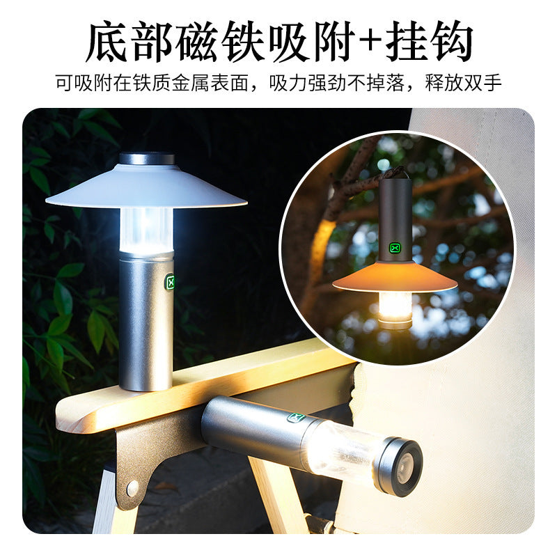 Cross-border multi-functional three-in-one camping light, long battery life, fast charging, magnetic attraction, outdoor camping and fishing, portable flashlight