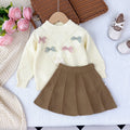 Fall and winternew arrivalgirlsuitstereo hook flower bowsknittingsweatertops skirtsuitcross-border children's clothing
