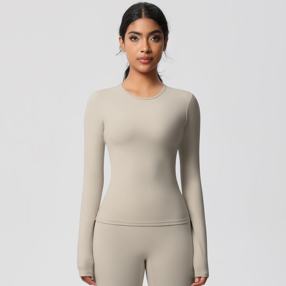 nude feel brushed yoga top - quick-dry, compression fit, long sleeve activewear for running and fitness