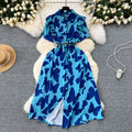 Sophisticated niche women's dress -  summer new arrival: designer ruffle-trimmed, cinched-waist, printed elegant maxi dress