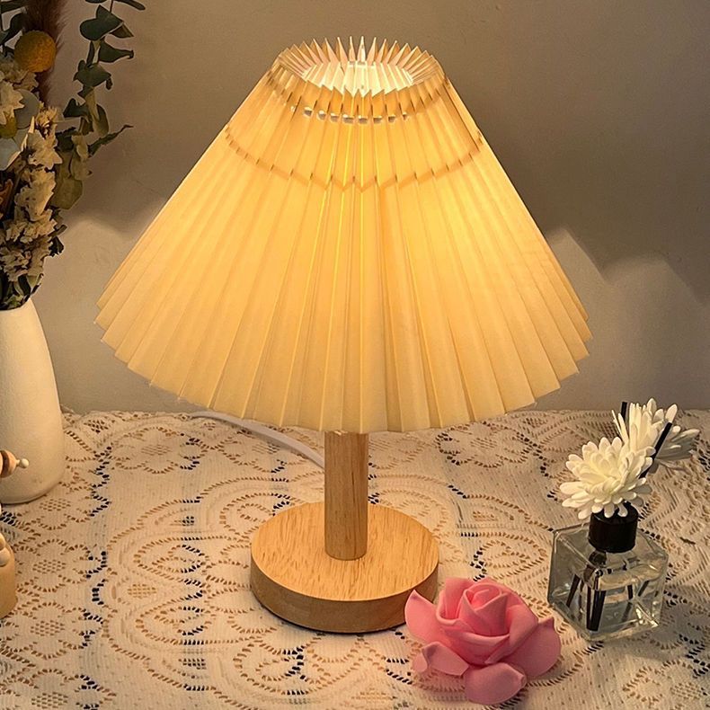 USB Nordic Internet celebrity desk lamp Korean pleated ins bedside bed and breakfast decoration night light bedroom solid bedroom wood lamp