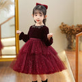 Girls' red tulle dress - long sleeve, puffy princess style, fleece-lined, thickened, spring/autumn dress for little girls
