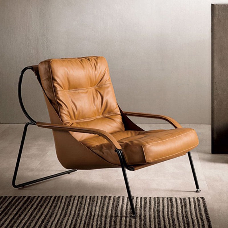 Italian light luxury leather single sofa chair, industrial style casual chair, orange living room designer single chair, negotiation chair