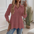 Shipped: new solid color casual textured long-sleeve button-down shirt for us & european cross-border e-commerce ()