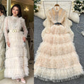 French chic sequin & beaded embellished mesh a-line maxi dress - slimming, elegant, and flattering