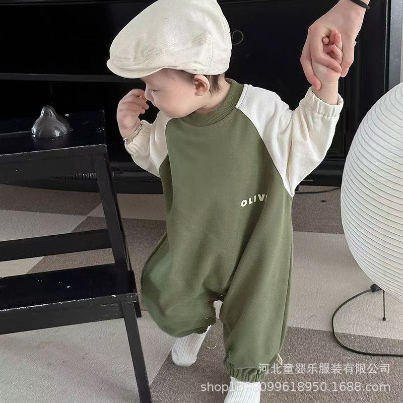 Spring/autumn romper - letter print raglan long sleeve newborn baby outfit - unisex baby jumpsuit - trendy baby bodysuit
