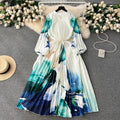 Elegant and chic printed dress for women - summer bubble sleeve tie-waist design, unique and flowy fairy dress