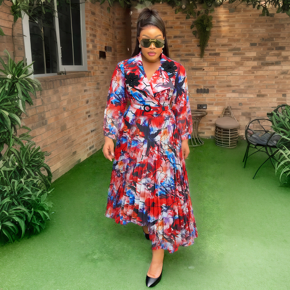 Amazon new plus size printed dress women's fashion european and american cross-border e-commerce independent fashion dress
