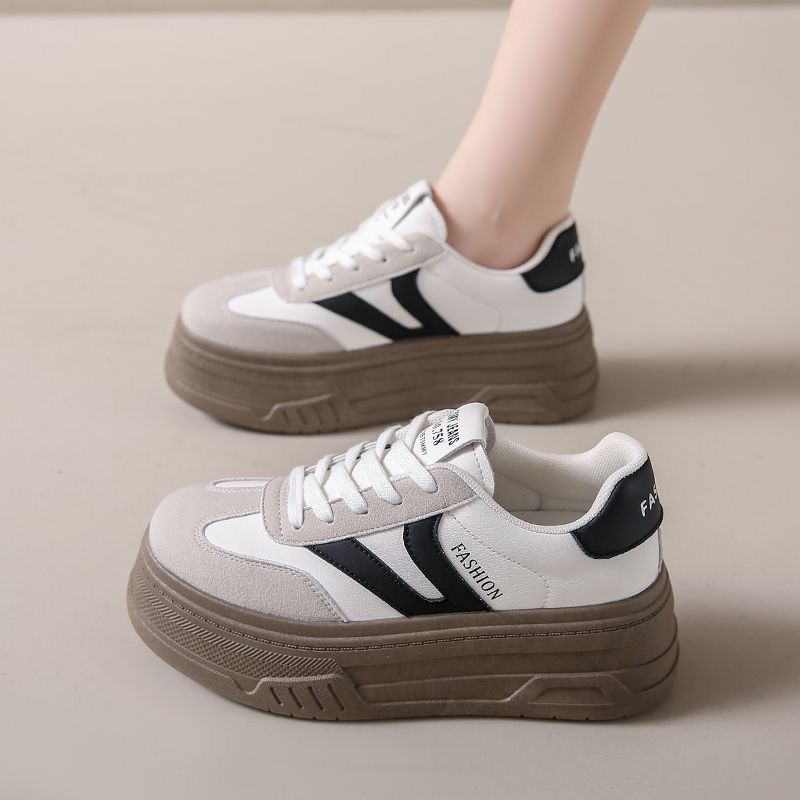 White chunky sole sneakers - women's height increasing white shoes - 2026 spring/summer new arrivals - korean style casual versatile platform sneakers for petite women