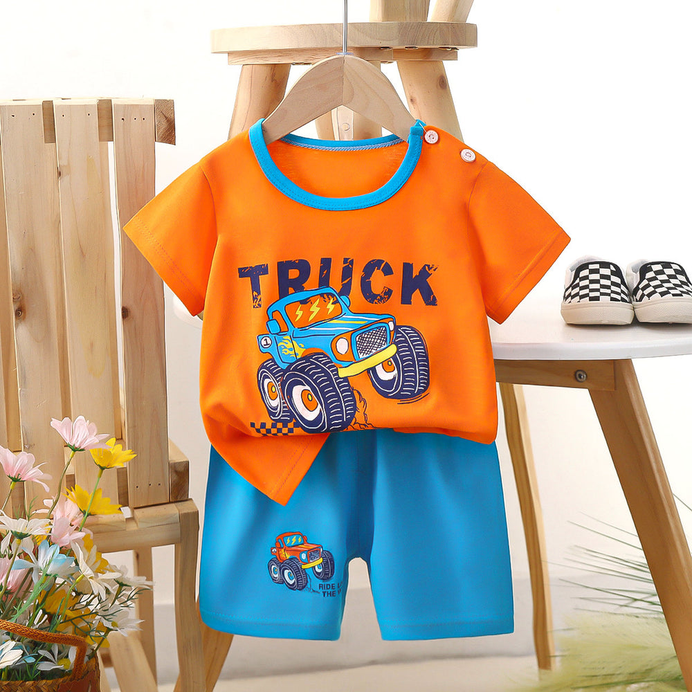 Kids' short-sleeve set: 100% cotton boys' t-shirt & baby summer outfit - girls' shorts, infant clothing, wholesale summer apparel
