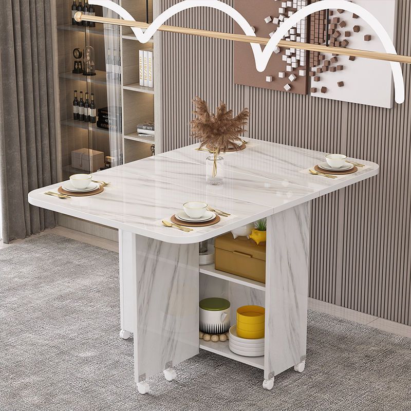 Simple round foldable dining table small apartment home movable wheeled rectangular minimalist multifunctional dining table