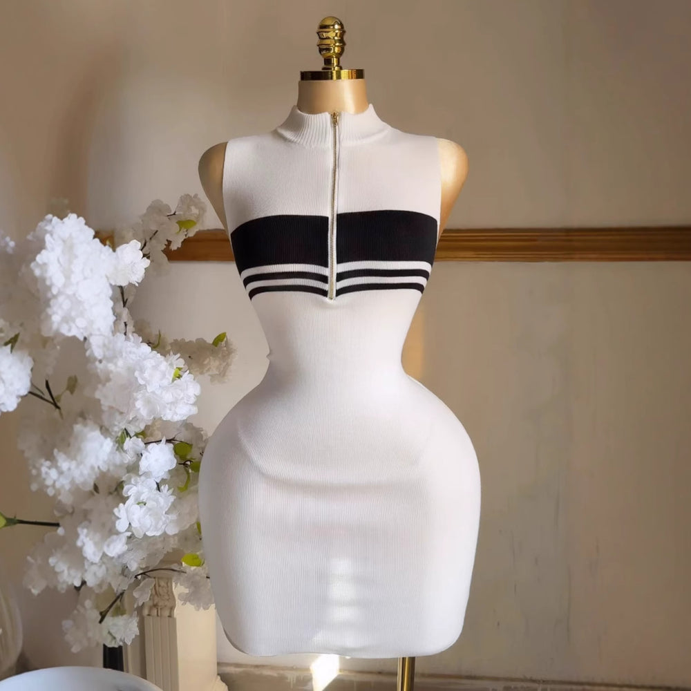 Polo collar stripesknitting vest dress summerclassy pure desire hot girl sexy silmslimming look hip-hugging dress