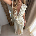 European and american style  spring new arrival solid color deep v-neck sexy slim-fit irregular pleated dress - wholesale for export
