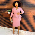 African women's plus size office lady commute chic rhinestone embellished tiktok  fashion professional style two-piece dress set