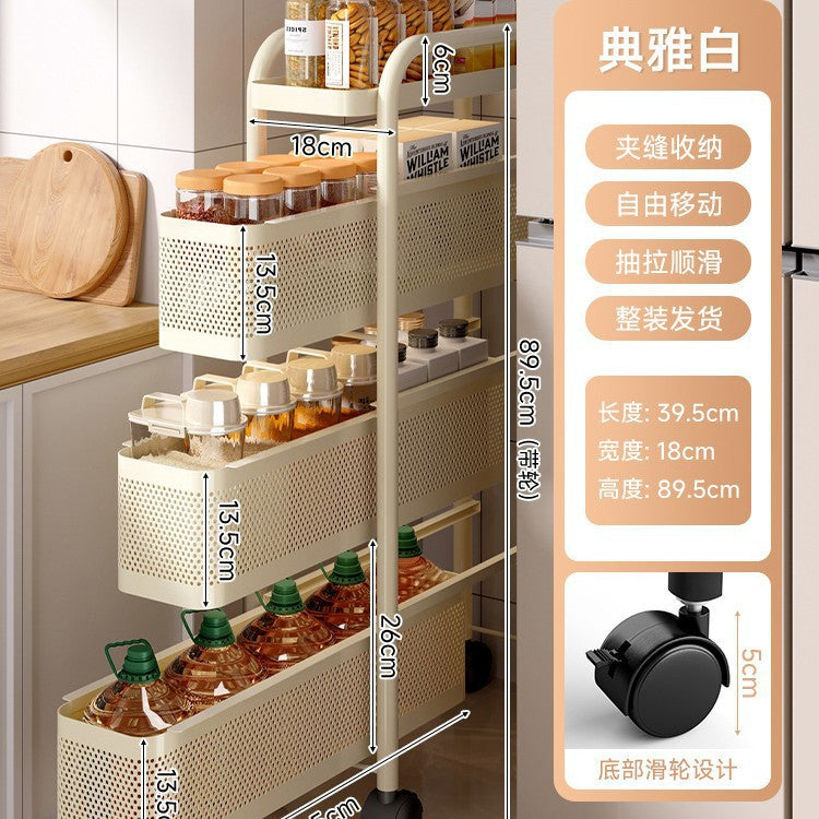 Narrow gap storage shelf stainless steel cart kitchen refrigerator narrow space organizer mobile bathroom storage cabinet
