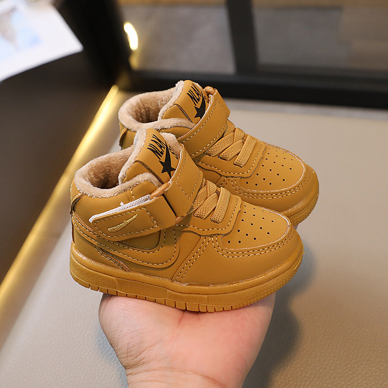 Autumn winter ermiangkids sneakers boys high-top sneakers girls white shoes k-style children's basketball shoes cotton shoes