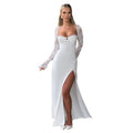 European and american cross-border women's fashion: new, chic, sexy, slim-fit lace long-sleeve patchwork dress with slit