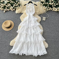 Frenchelegant atmosphere deep v neckhalter strap backlessdress women's waist slimming lookruffles suspender skirt