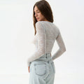 fall/winter european and american cross-border women's fashion new round neck sexy see-through long sleeve slim fit base layer top