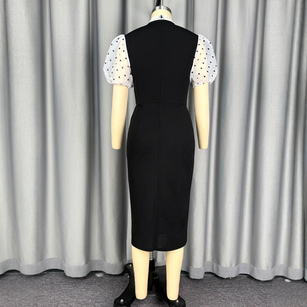 new plus size polka dot tulle sleeve bodycon dress with bow detail