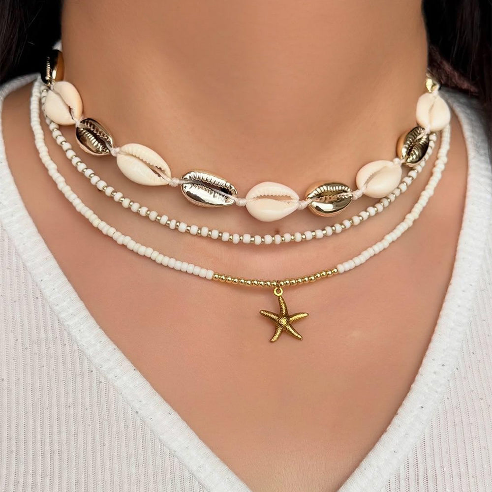 Wholesale seashell necklace sets - european & american style, ocean beach theme, bohemian white seed bead choker necklaces