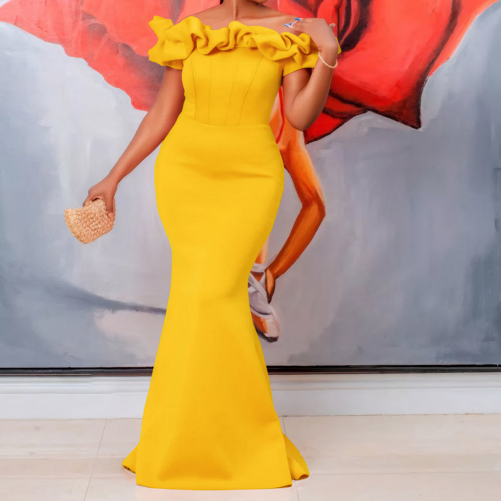 D552 european and american cross-border women's clothing   summer off-the-shoulder sexy mermaid maxi dress african dress