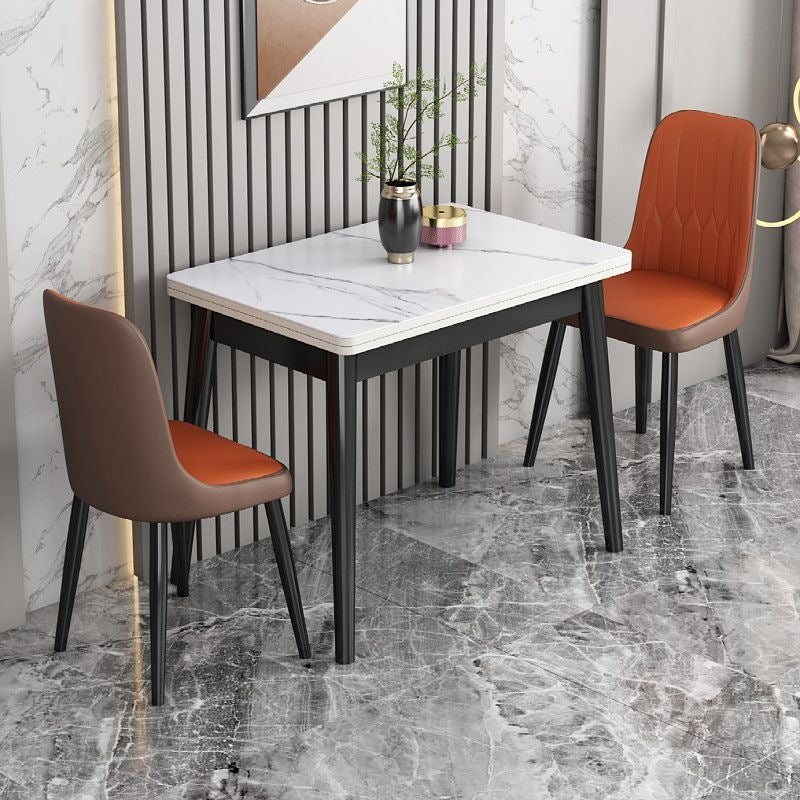 Foldable rock slab dining table - space-saving extendable solid wood dining set for small apartments - italian minimalist style